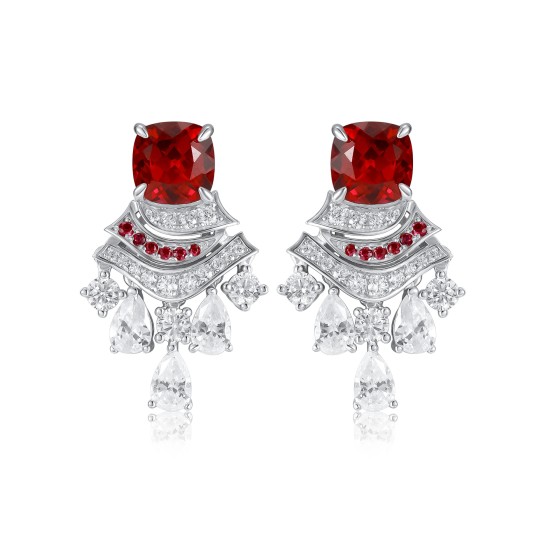 925 Silver Lab-Grown Ruby Earrings(ZHF-E0831R)