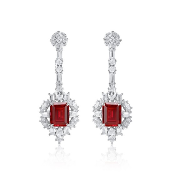 925 Silver Lab-Grown Ruby Earrings(E0812R)