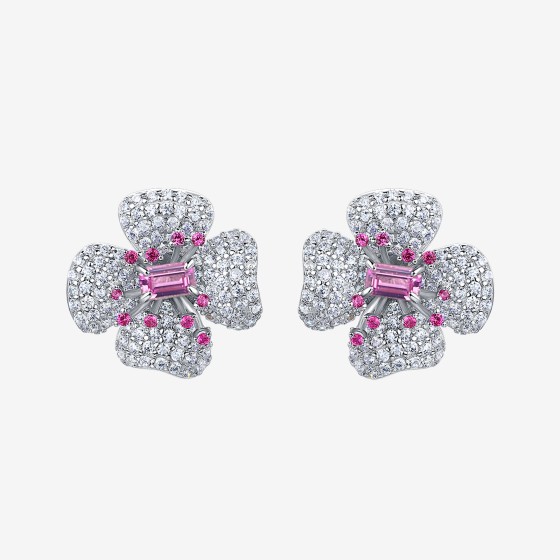 925 Silver Lab Pink Sapphire Earrings（ZHFE0007F)