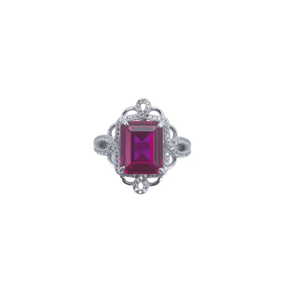 925 Silver Lab-Grown Ruby Ring(R1468R)