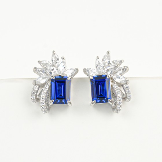 925 Silver Lab Sapphire Earrings(E0384B)