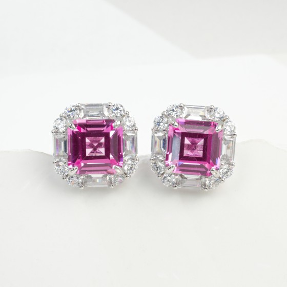 925 Silver Lab Padparadscha Sapphire Earrings(E117HR)