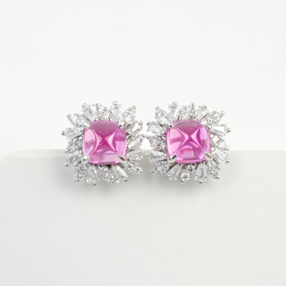 925 Silver Lab Padparadscha Sapphire Earrings(LSP00228HR)