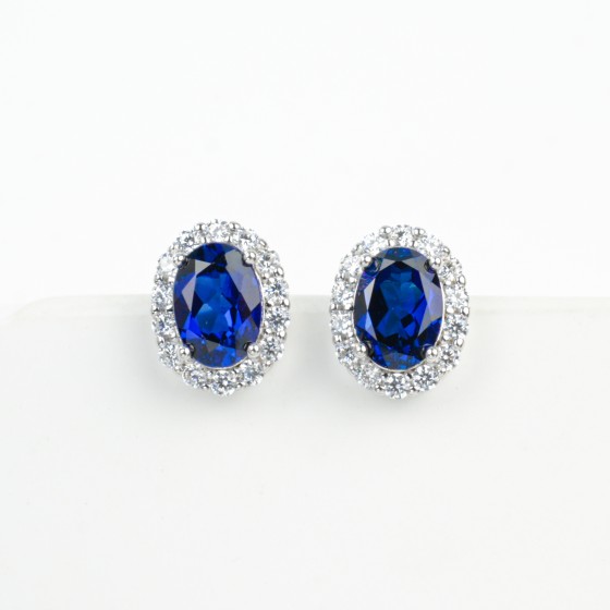 925 Silver Lab Sapphire Earrings(E018302B)