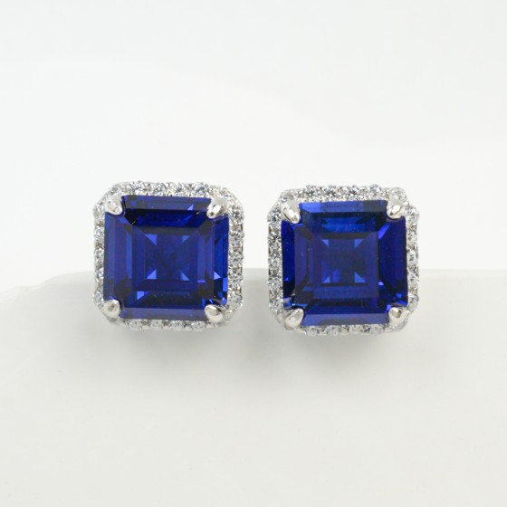 925 Silver Lab Sapphire Earrings(E0400B)