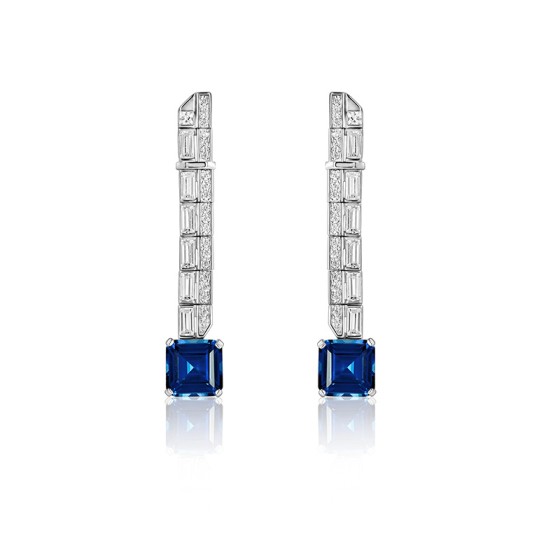 925 Silver Lab Sapphire Earrings(ZHF-E0758B)