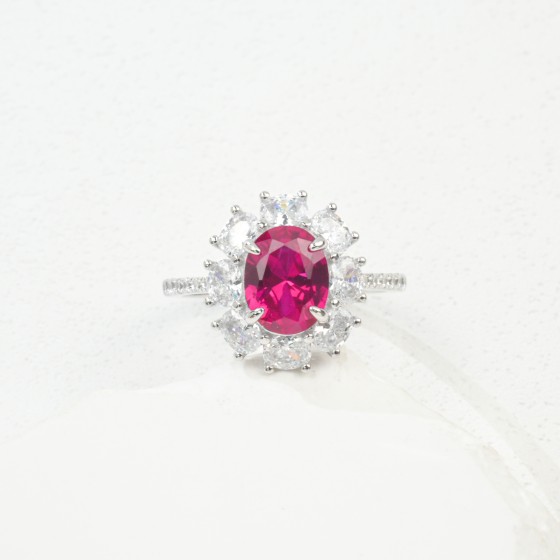 925 Silver Lab-Grown Ruby Ring(R0713R)