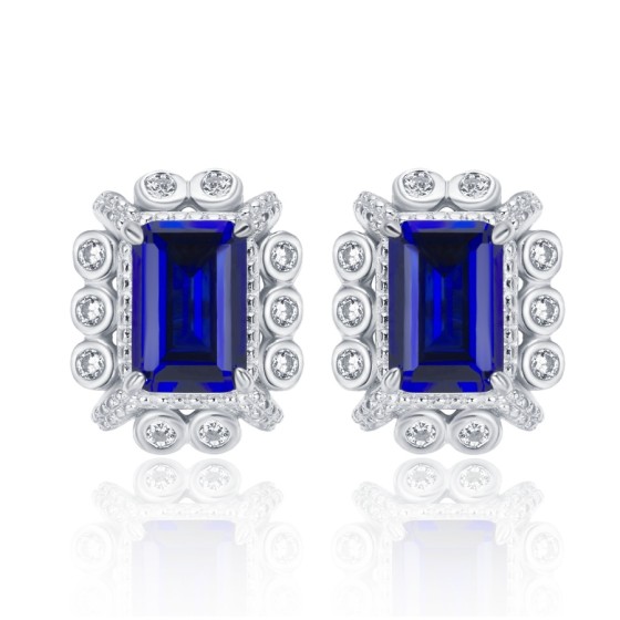 925 Silver Lab Sapphire Earrings(ZHF-E1628B)