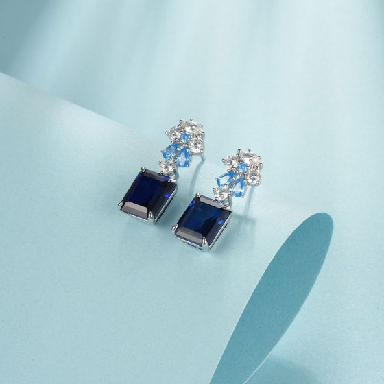 925 Silver Blue Corundum Earrings（ZHF-E1454DB)