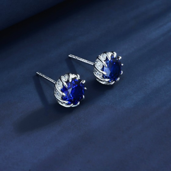 925 Silver Lab Sapphire Earrings(ZHF-E1612B)