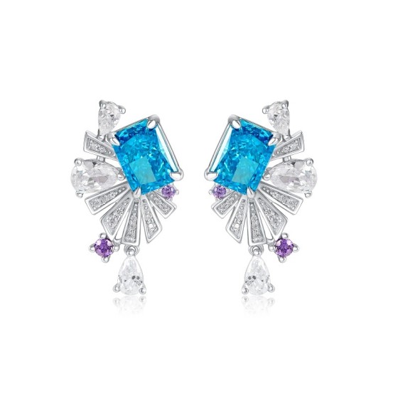 925 Silver Blue CZ Earrings（E0692B)