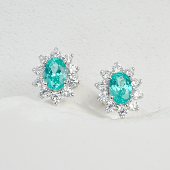 925 Silver Lab Paraiba-Tone Green Garnet Earrings(A73-E2020114SK)