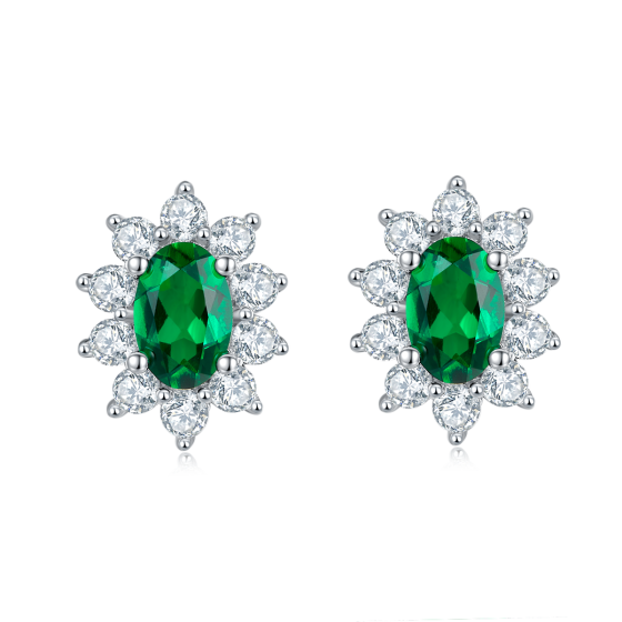 925 Silver Lab-Grown Emerald Earrings(A73-E2020114)