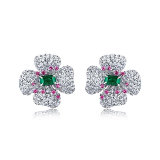 925 Silver Lab Emerald Earrings(ZHFE0007)