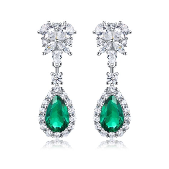 925 Silver Lab Emerald Earrings(ZHFE0041)