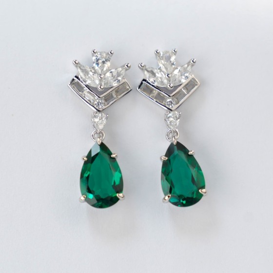 925 Silver Lab Emerald Earrings(ZHFE0040)