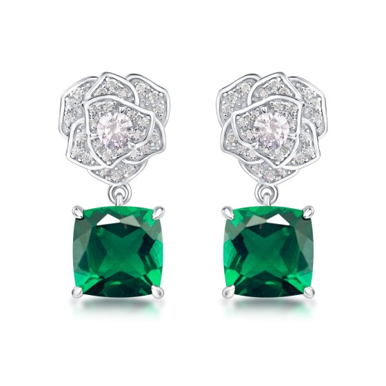 925 Silver Lab Emerald Earrings(ZHF-E085L)