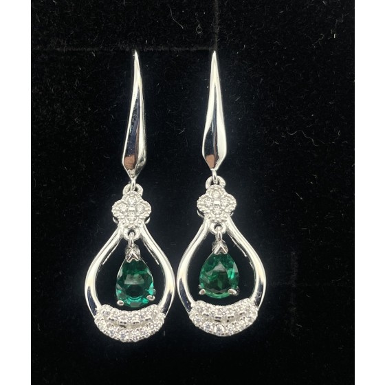 925 Silver Lab Emerald Earrings(ZHFE08)