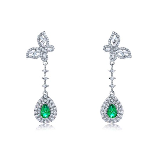 925 Silver Lab Emerald Earrings(ZHFE0039)