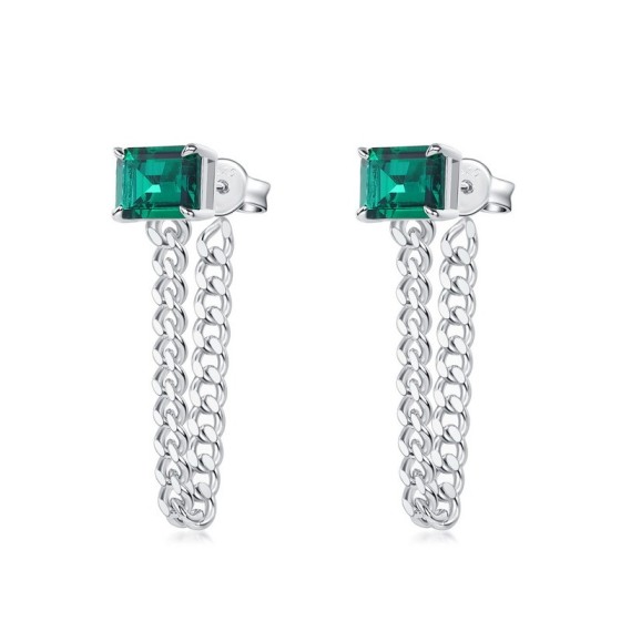 925 Silver Lab Emerald Earrings(ZHF-E1610)