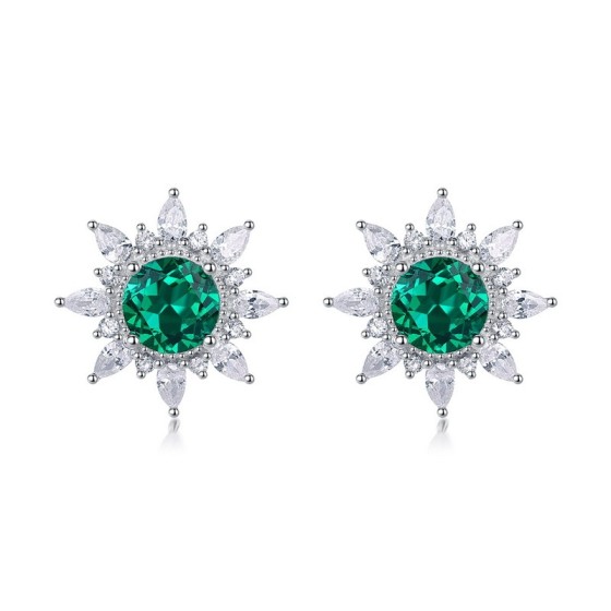 925 Silver Lab Emerald Earrings(ZHF-E1641)