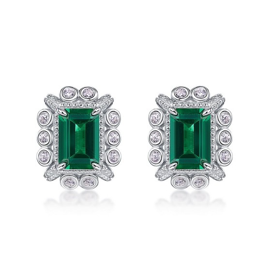 925 Silver Lab Emerald Earrings(ZHF-E1628)