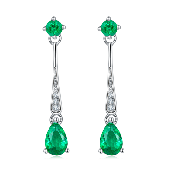 925 Silver Lab-Grown Emerald Earrings(A73-E2020426)
