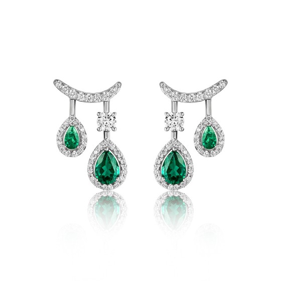925 Silver Lab Emerald Earrings(ZHF-E0853)