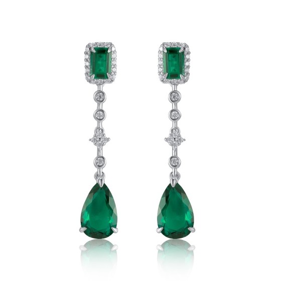 925 Silver Lab-Grown Emerald Earrings(E0625)