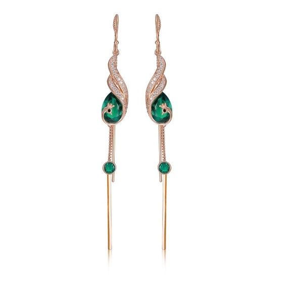 925 Silver Rose Gold Plated Lab Emerald Earrings（ZHF-E020R)