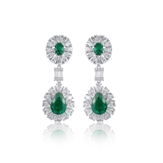 925 Silver Lab-Grown Emerald Earrings(E2121705)