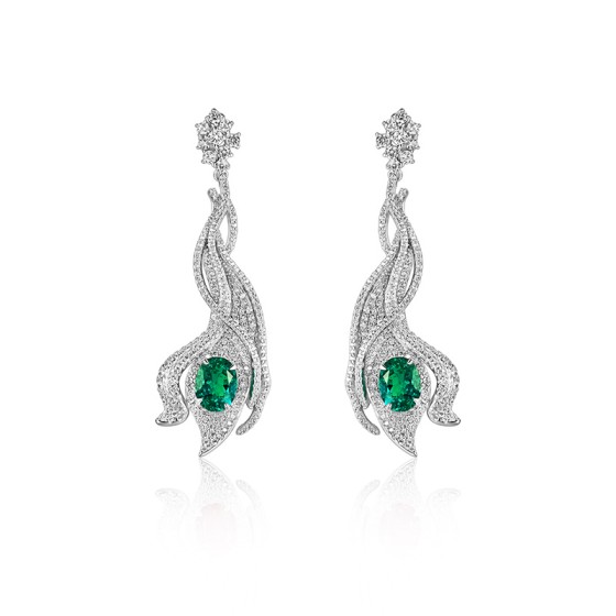925 Silver Lab-Grown Emerald Earrings(ZHF-E0813)