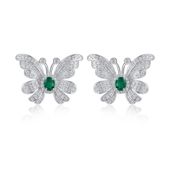 925 Silver Lab-Grown Emerald Earrings(E0852)