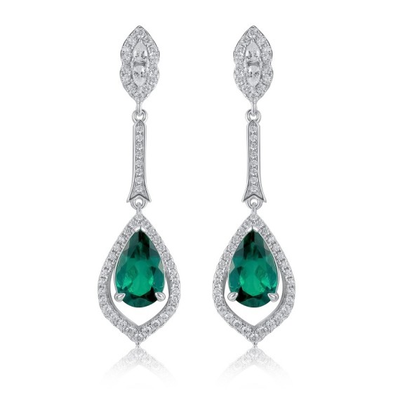 925 Silver Lab-Grown Emerald Earrings(E0804)