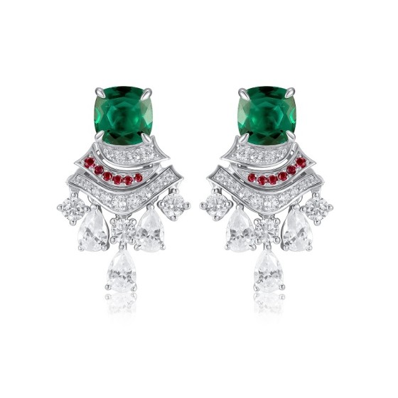 925 Silver Lab-Grown Emerald Earrings(ZHF-E0831)