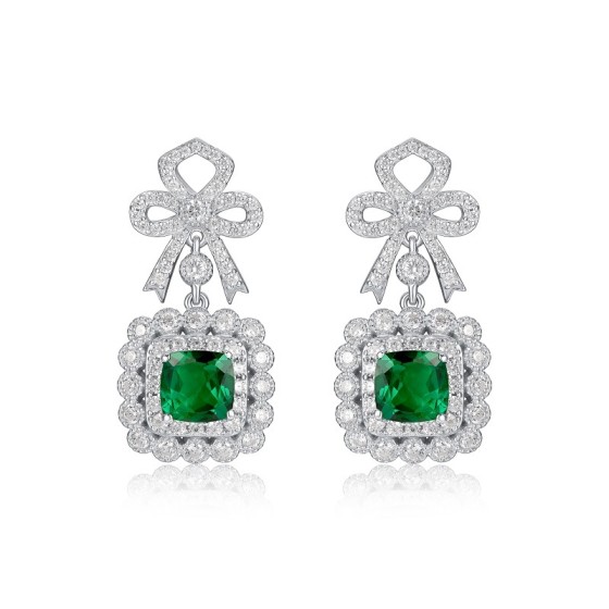 925 Silver Lab-Grown Emerald Earrings(E0698)