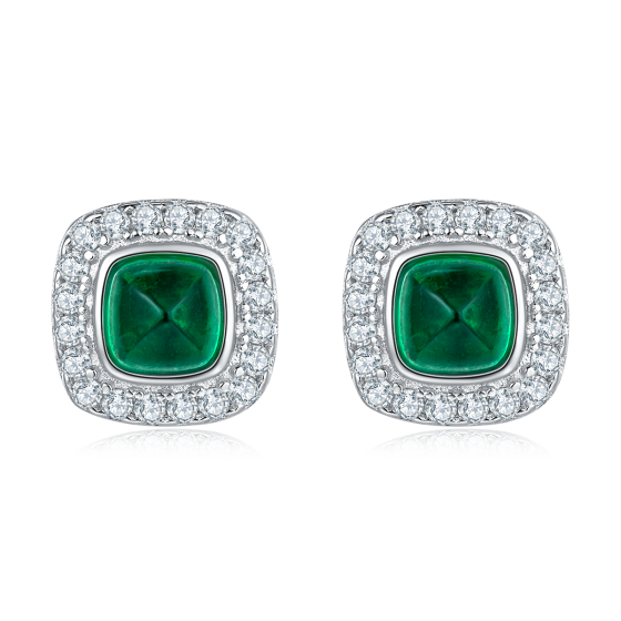 925 Silver Lab-Grown Emerald Earrings(A73-E2020295)