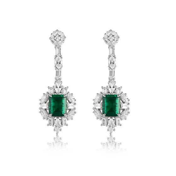 925 Silver Lab-Grown Emerald Earrings(E0812)