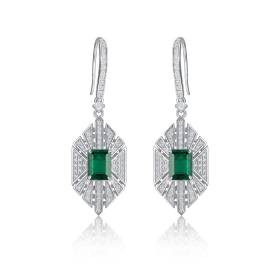 925 Silver Lab-Grown Emerald Earrings(E0676)