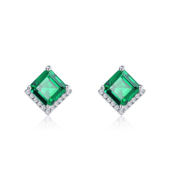 925 Silver Lab-Grown Emerald Earrings(A73-E2020866)
