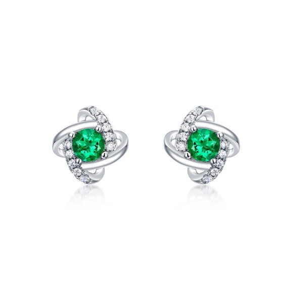 925 Silver Lab-Grown Emerald Earrings(A73-E2020870)