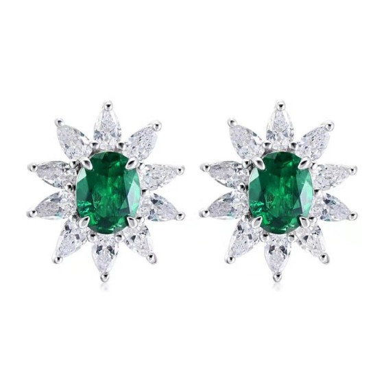 925 Silver Lab-Grown Emerald Earrings(E0074)