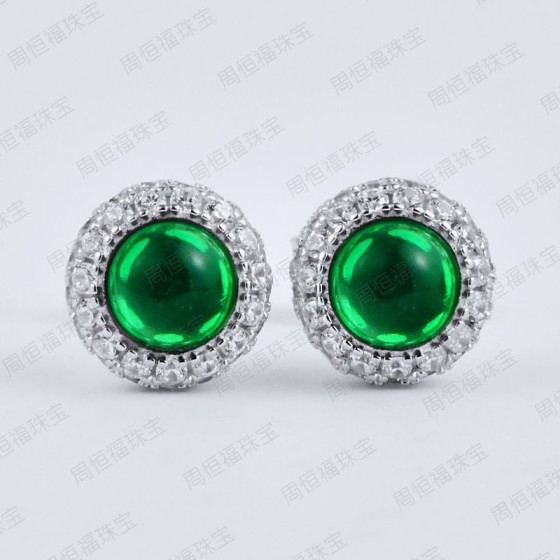 925 Silver Lab Emerald Cabochon Earrings（A73-E2020473)
