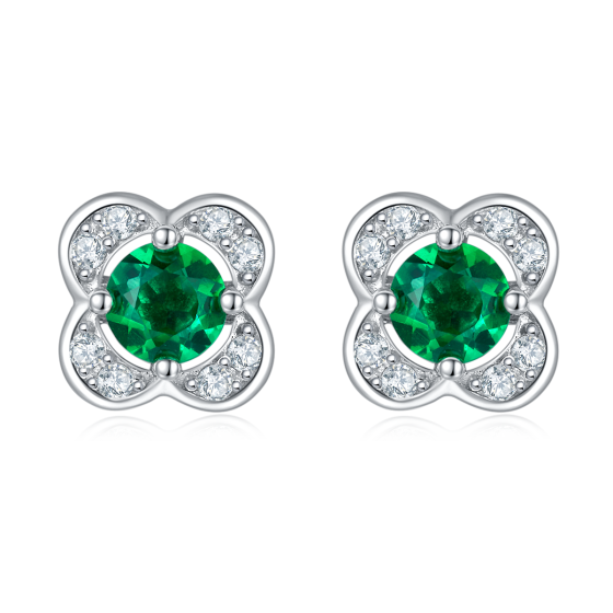 925 Silver Lab-Grown Emerald Earrings(A73-2020422)