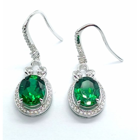 925 Silver Lab-Grown Emerald Earrings(ZHF00401)