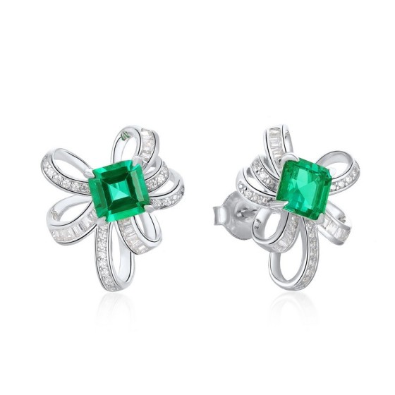 925 Silver Lab-Grown Emerald Earrings(E1917991)