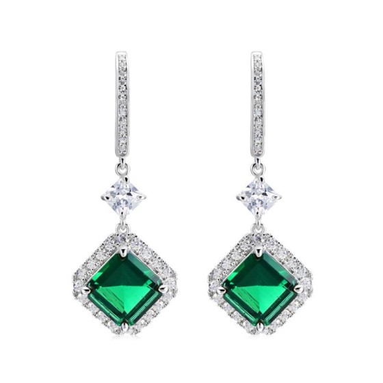 925 Silver Lab-Grown Emerald Earrings(E0037)