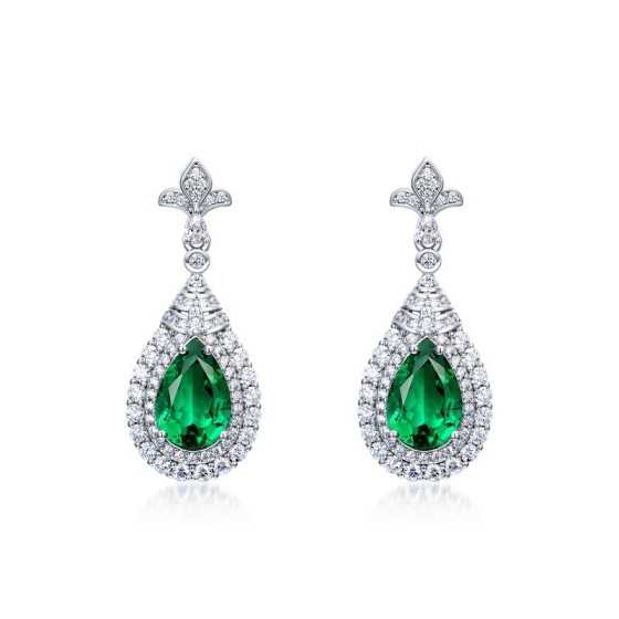 925 Silver Lab-Grown Emerald Earrings(A73-E2020969)