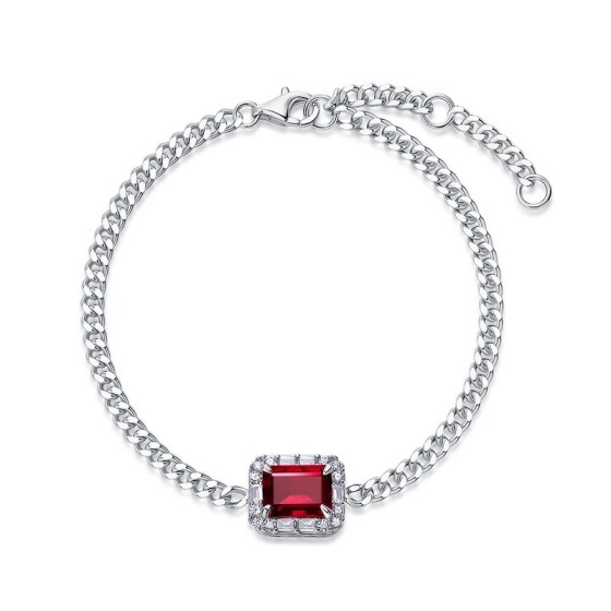 S925 Sterling Silver Lab-Grown Ruby Bracelet(ZHF-B5521R)