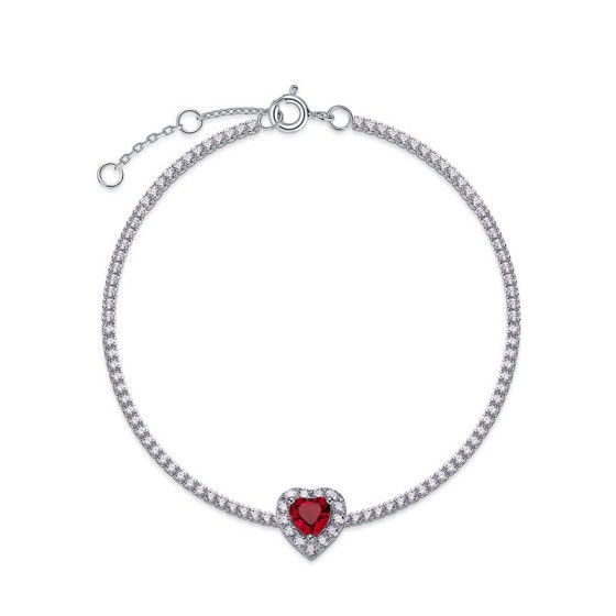 S925 Sterling Silver Lab-Grown Ruby Bracelet(ZHF-L1726R)